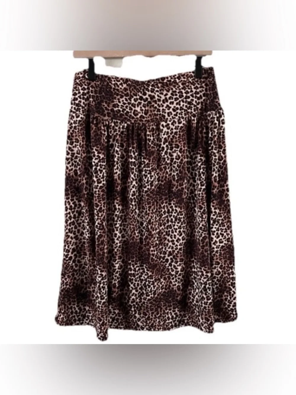 NWT Robert Louis Brown Leopard Print A-Line Midi Pull-On Skirt Size M Flowy
